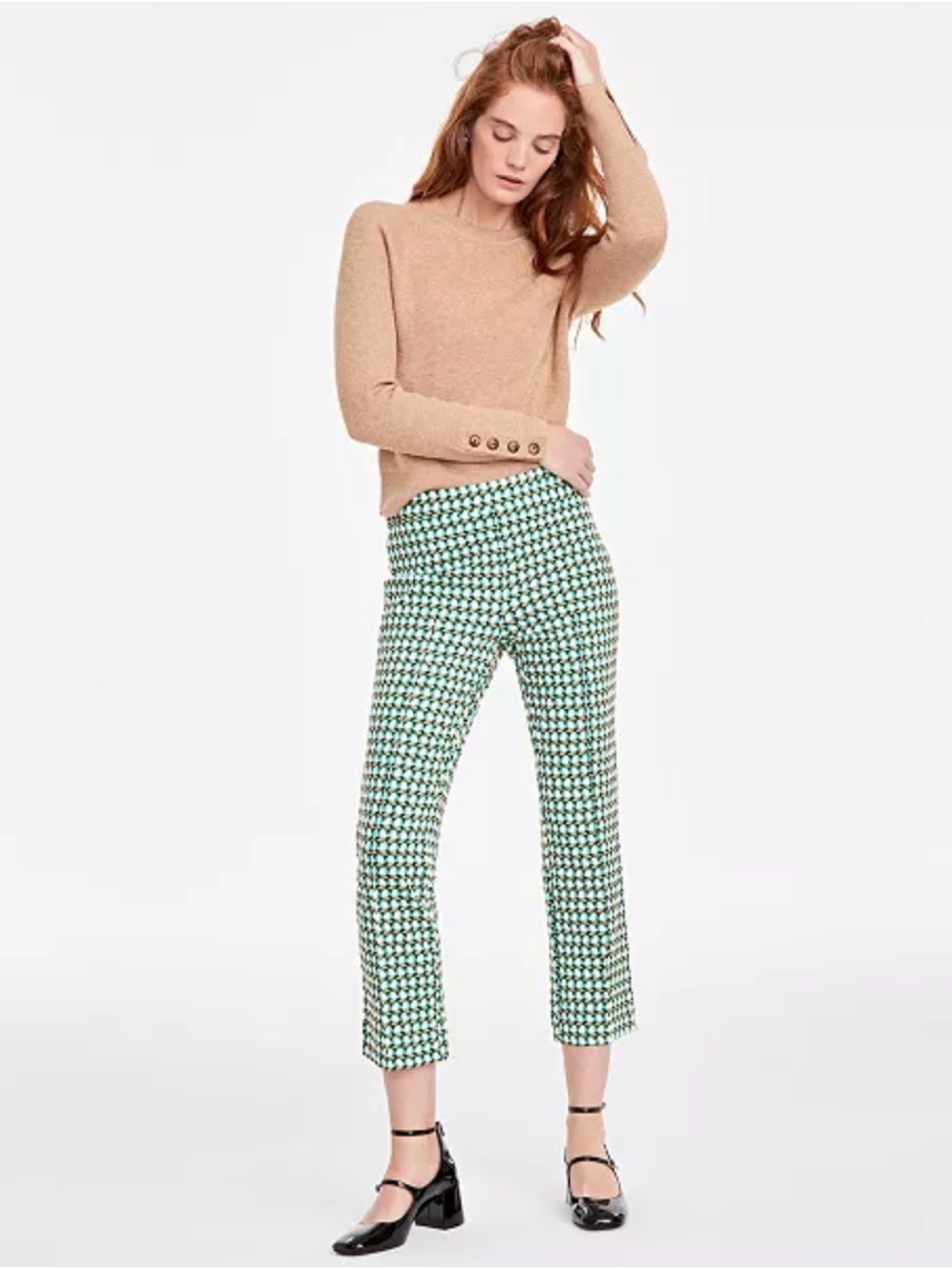 On 34th Women’s Small Geo Print Ponte Knit Ankle Pants Green Black White